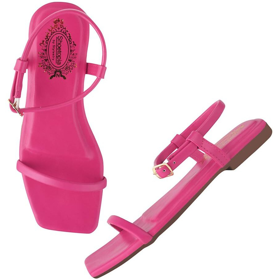 Shoetopia Stylish Casual Pink Flat Sandals For Women & Girls /Eu37