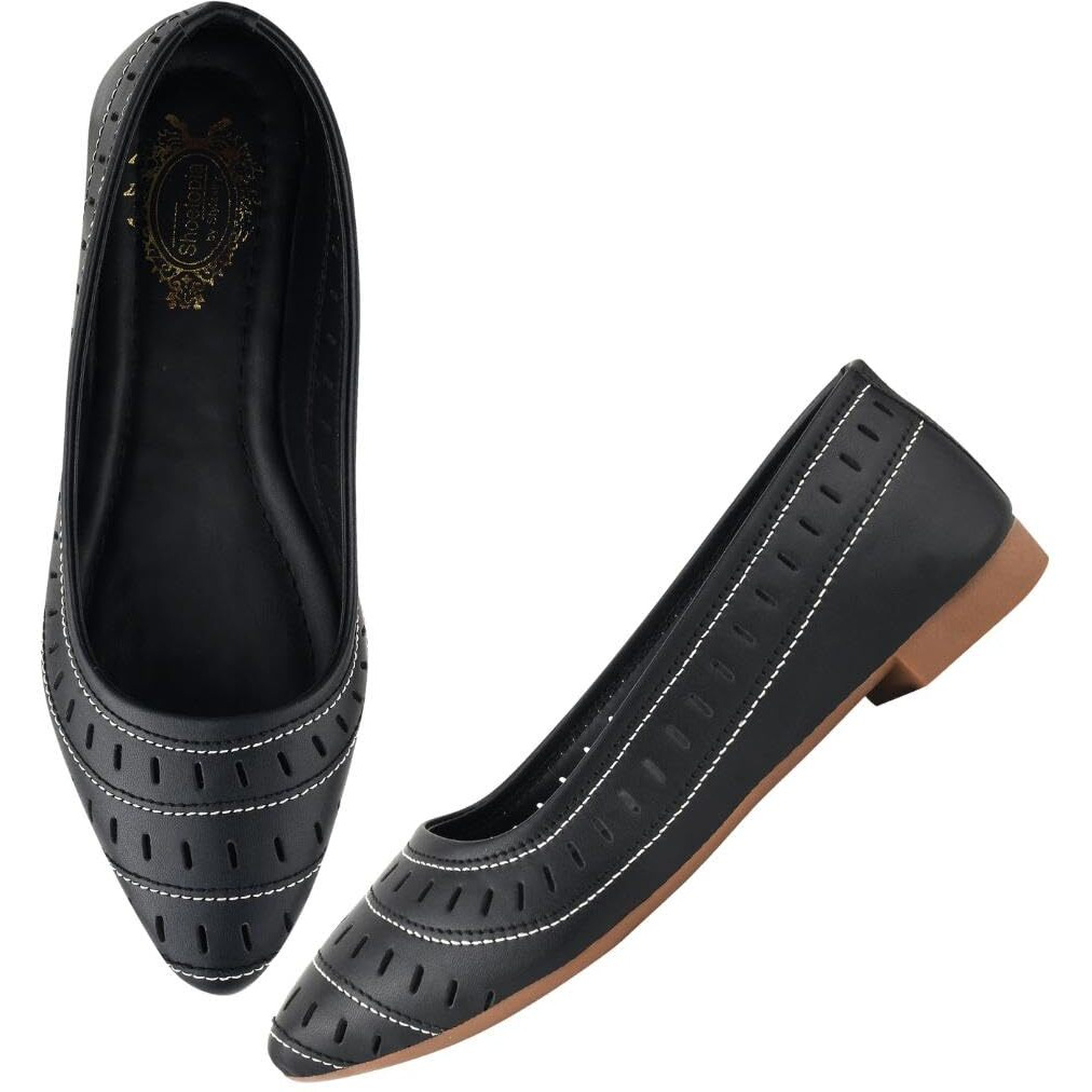 Shoetopia Women's Blackcut-Out Ballerina Flats  Pointed Toe Slip-Ons With Comfort Sole For Office & Casual Eu36