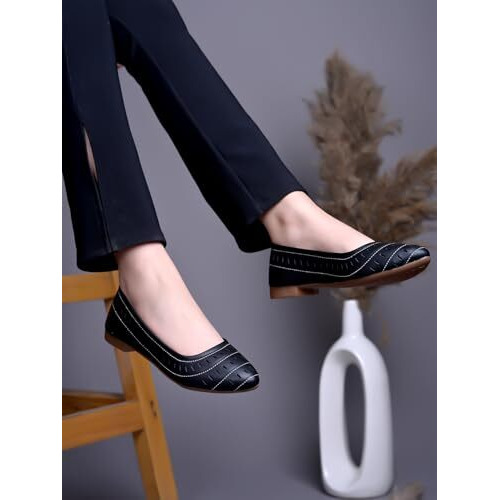 Shoetopia Women's Blackcut-Out Ballerina Flats  Pointed Toe Slip-Ons With Comfort Sole For Office & Casual Eu36