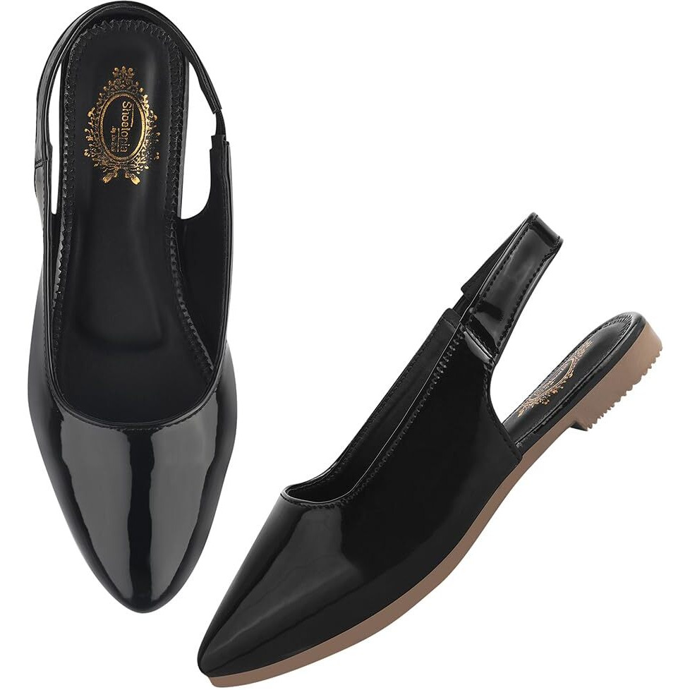 Shoetopia Solid Slingback Pointed Toe Black Flat Sandals For Women & Girls /Eu36