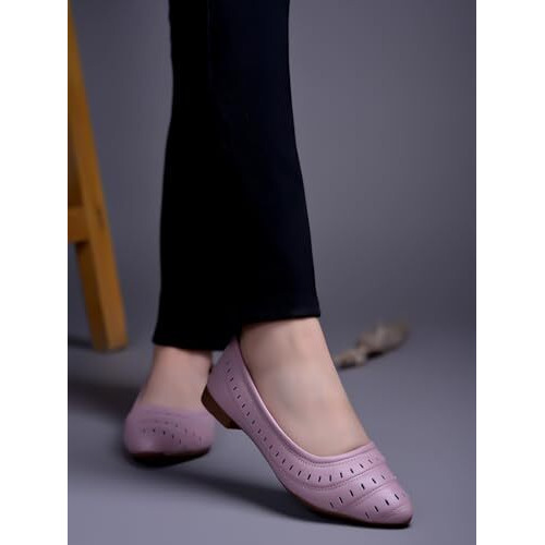Shoetopia Women's Mauvecut-Out Ballerina Flats  Pointed Toe Slip-Ons With Comfort Sole For Office & Casual Eu40