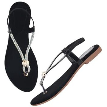 Shoeopia Embellished Strap Silver Flat Sandals For Women & Girls /Eu39