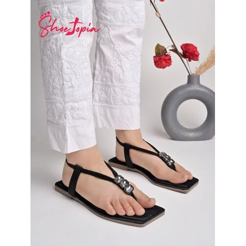 Shoetopia Women's Girls-Snd-131 Flat Sandal-5 Kids Uk (Girls-Snd-131-Black)-Eu38