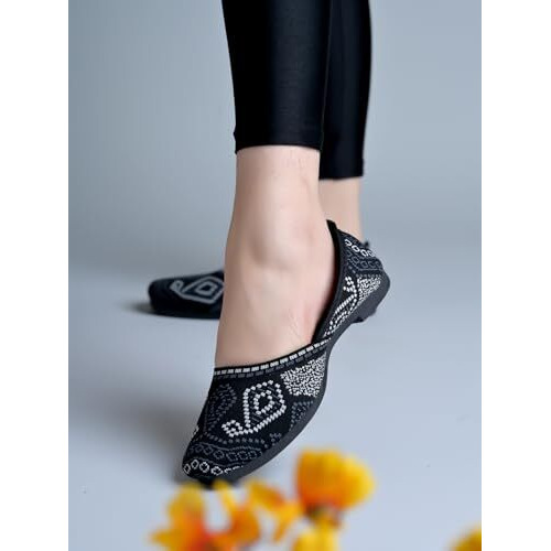 Shoetopia Embroidered Ethnic Black Ballerinas For Women & Girls /Eu38