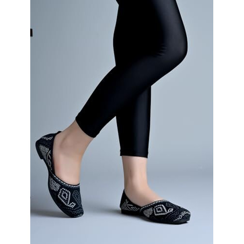 Shoetopia Embroidered Ethnic Black Ballerinas For Women & Girls /Eu38