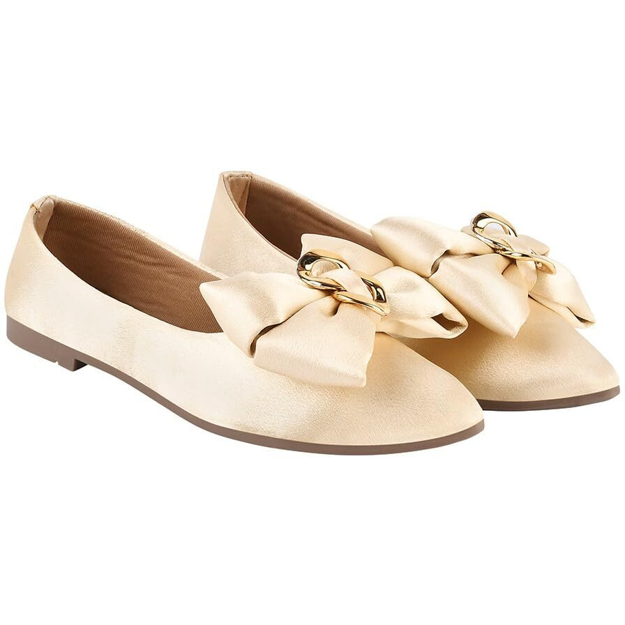 Shoetopia Women's Block Heel Ballet Flats Golden