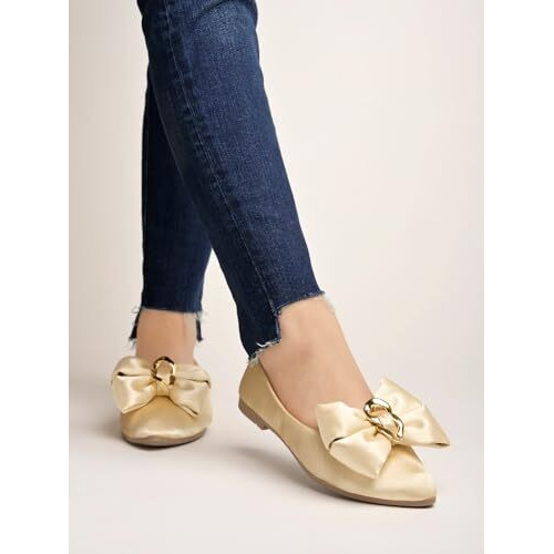 Shoetopia Women's Block Heel Ballet Flats Golden