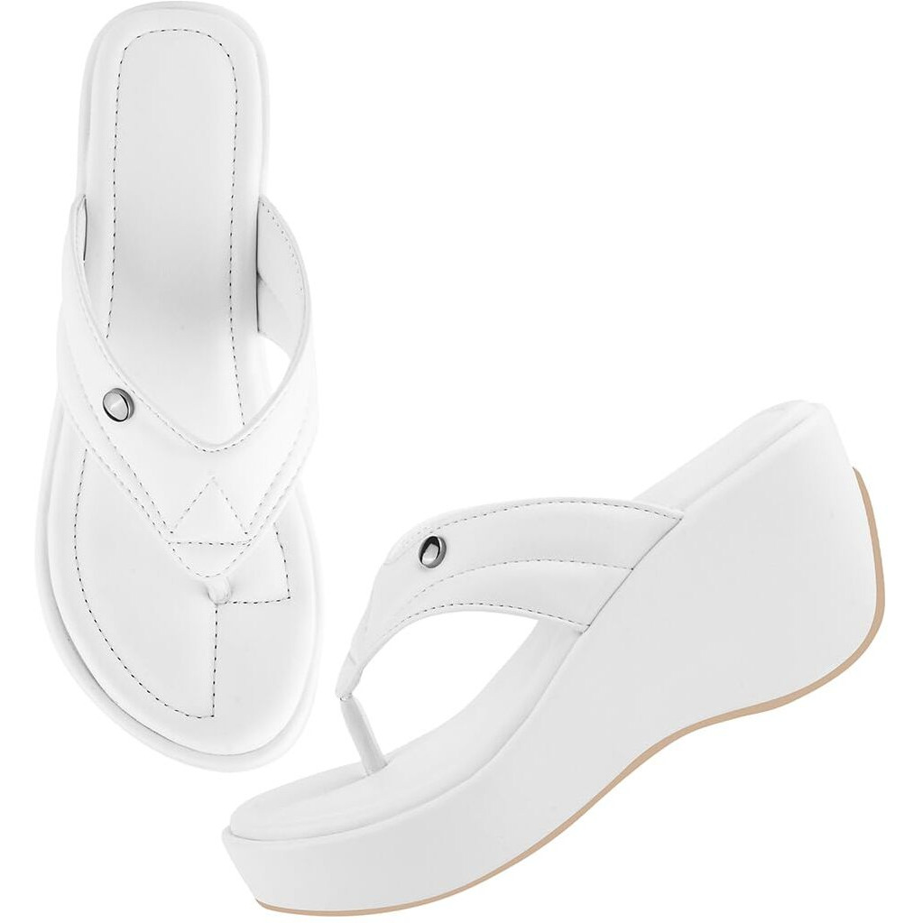 Shoetopia Women's Stylish & Durable Synthetic Wedge Sandals With Resin Footwear Comfort, Perfect For Casual & Dressy Occasions, Trendy Design, Adjustable Fit-White-Eu39