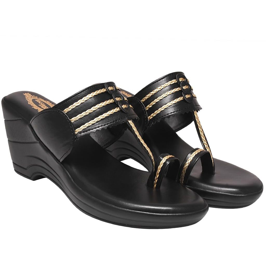 Shoetopia Girls R-3 Black Wedge Sandal - 6 Uk (Girls-R-3-Black)