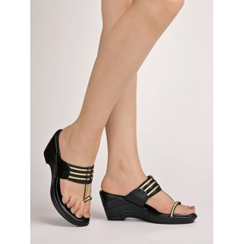 Shoetopia Girls R-3 Black Wedge Sandal - 6 Uk (Girls-R-3-Black)