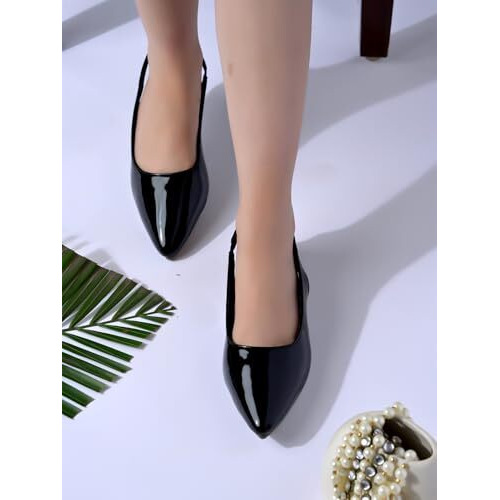 Shoetopia Solid Slingback Pointed Toe Black Flat Sandals For Women & Girls /Eu40