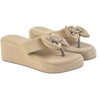 Shoetopia Upper Bow Detailed Wedges | Cushioned Footbed |Casual, Ethnic, Festive Women's Girls Stylish Slip On | Light Weight For Daily & Outdoor Sandal-Beige-Eu38