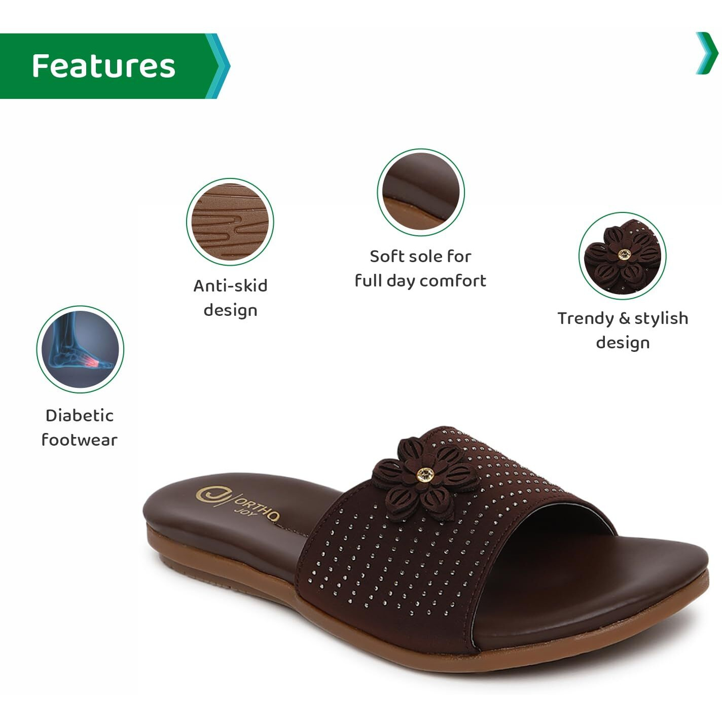 Ortho Joy Fancy Doctor Slipper For Women | Stylish Comfortable Footwear For Women Dark Brown Color