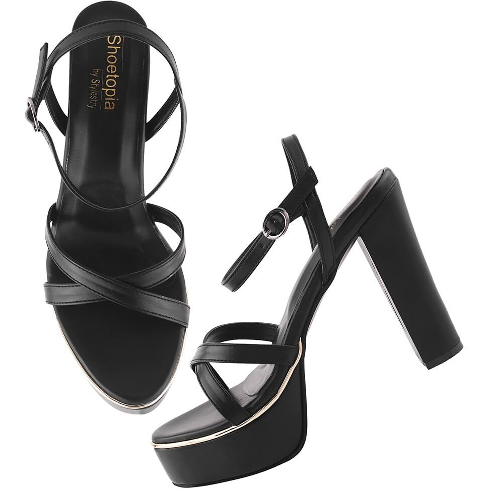 Shoetopia Women's Heeled Sandal-5 Kids Uk (Girls-Fast-Black)-Eu38