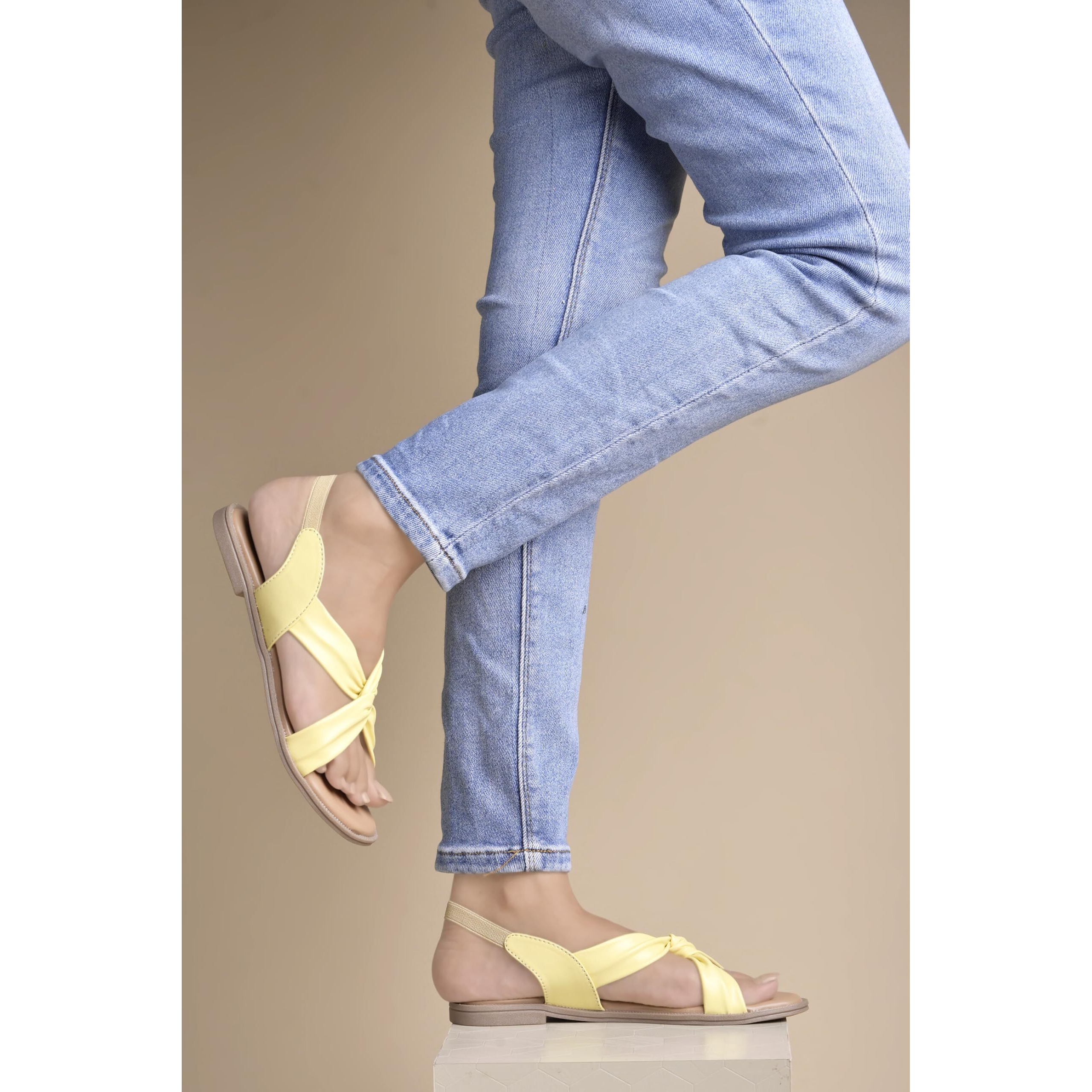 Shoetopia Cross Strap Yellow Flat Sandals For Women & Girls -Eu37