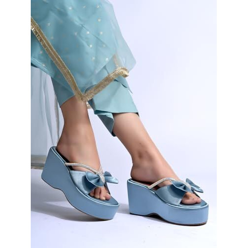 Shoetopia Embellished Blue Platfrom Heels For Women & Girls /Eu35