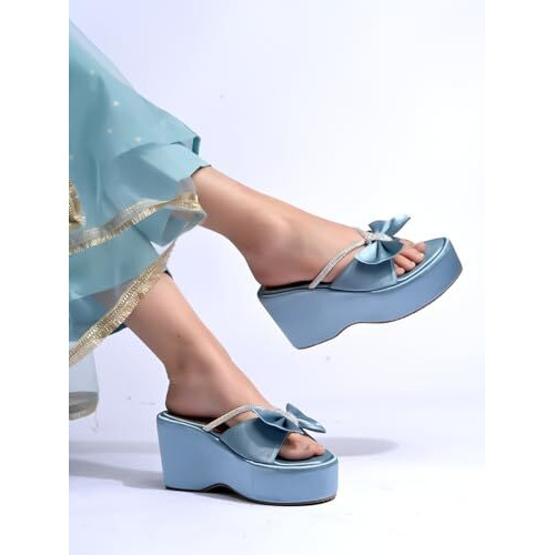 Shoetopia Embellished Blue Platfrom Heels For Women & Girls /Eu35