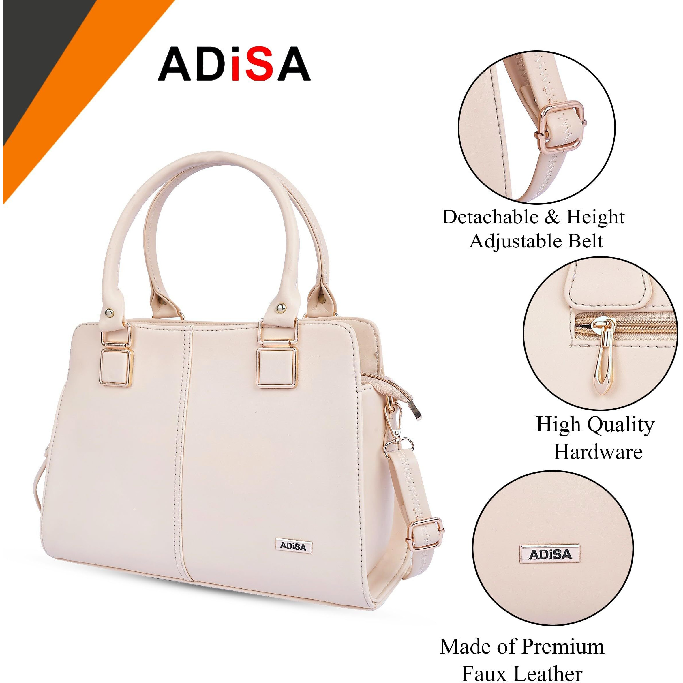 Adisa Gold Square Handbag Shoulder Bag For Women And Girls With Sling Belt (Ad4081-Cre)