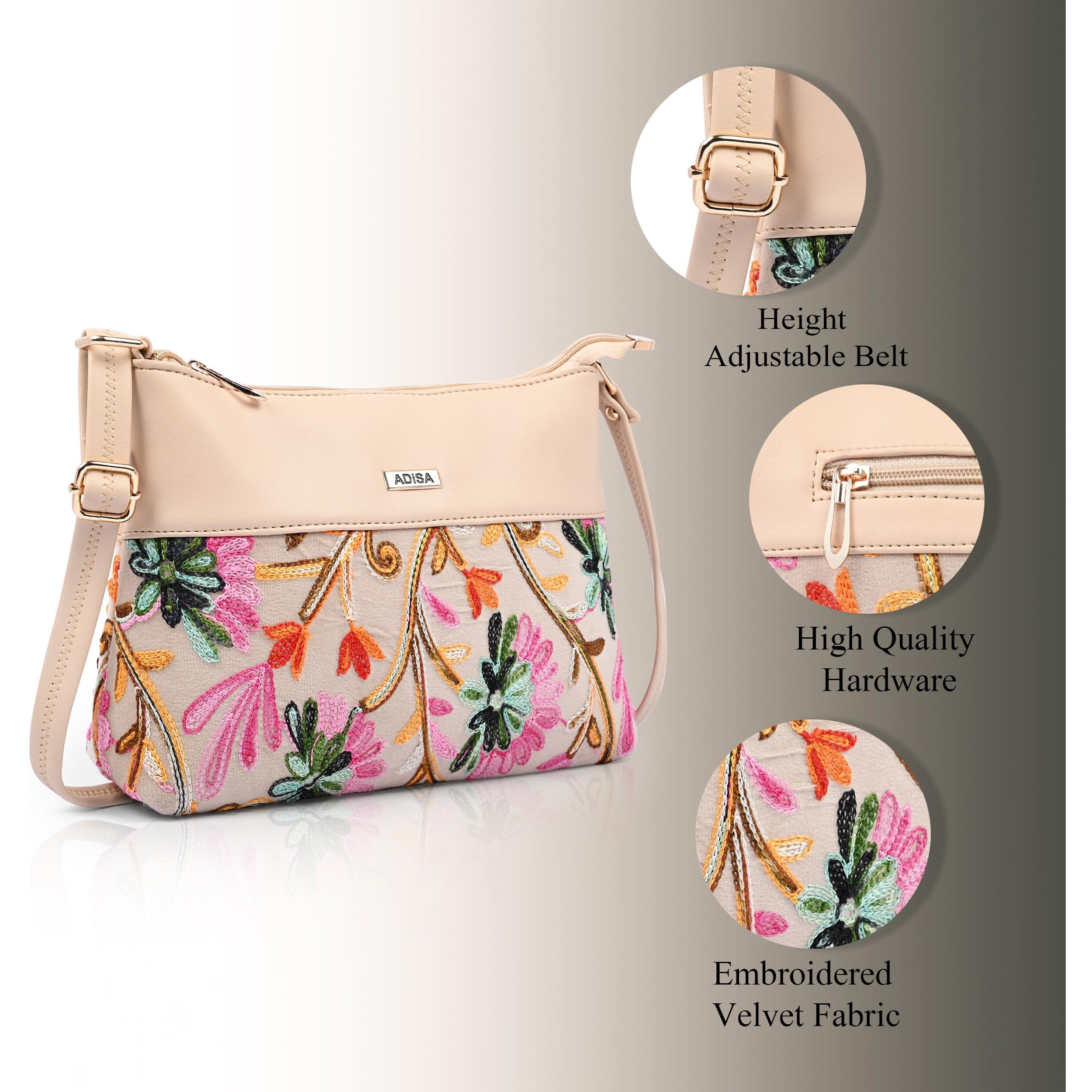 Adisa Women's Girls Embroided Sling Bag (Sl5152-Cre)