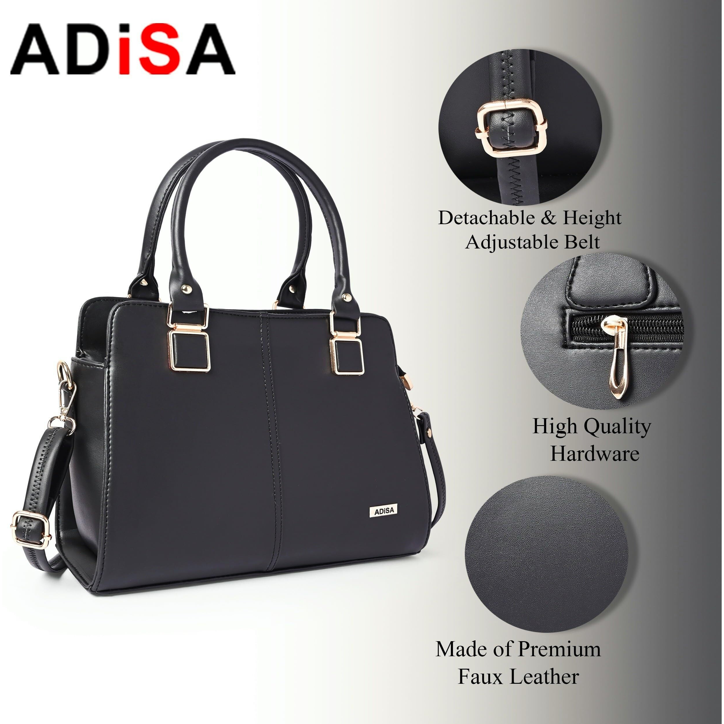 Adisa Gold Square Handbag Shoulder Bag For Women And Girls With Sling Belt (Ad4081-Bla)