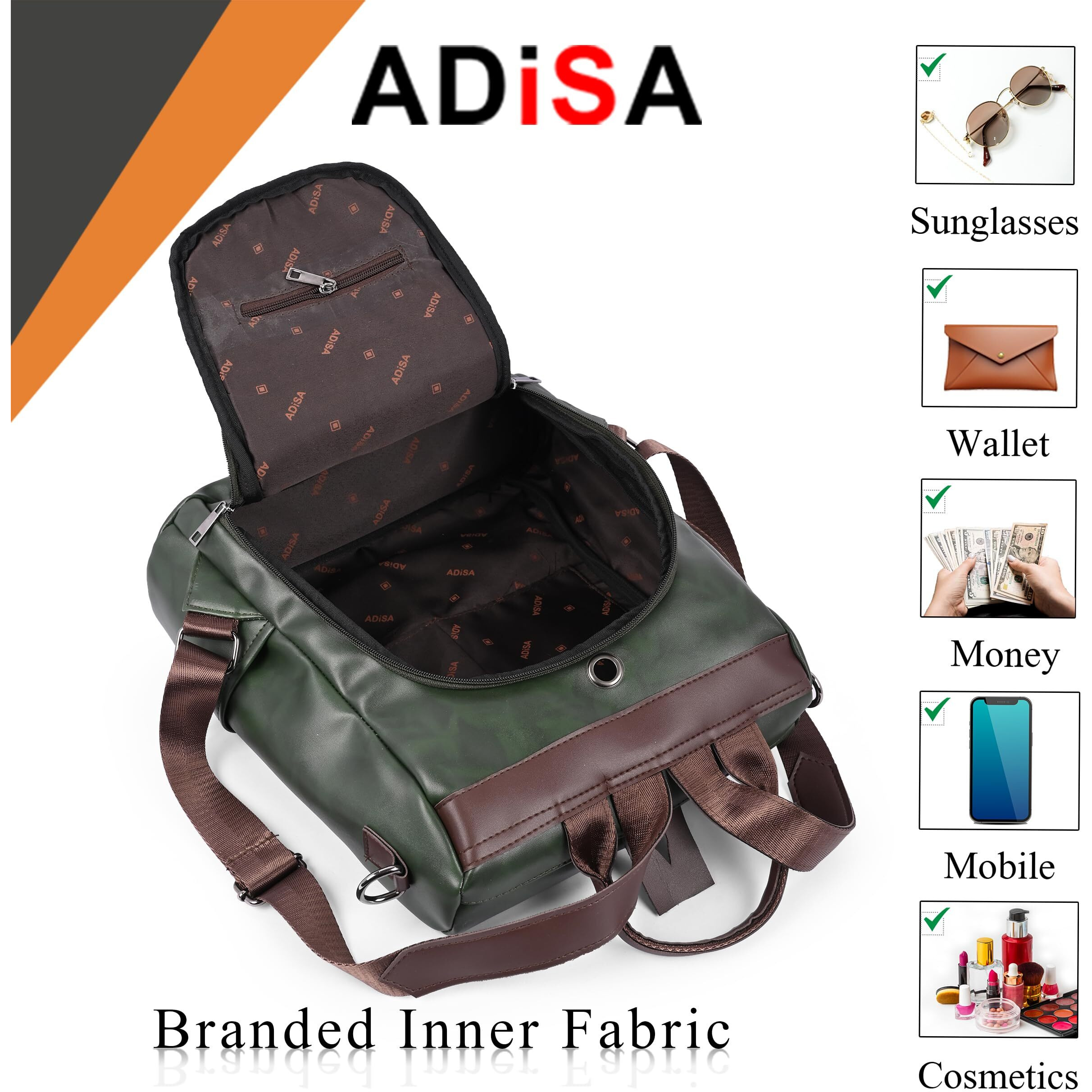 Adisa Faux Leather Backpack Bag For Women & Girls (Bp065-Grn)