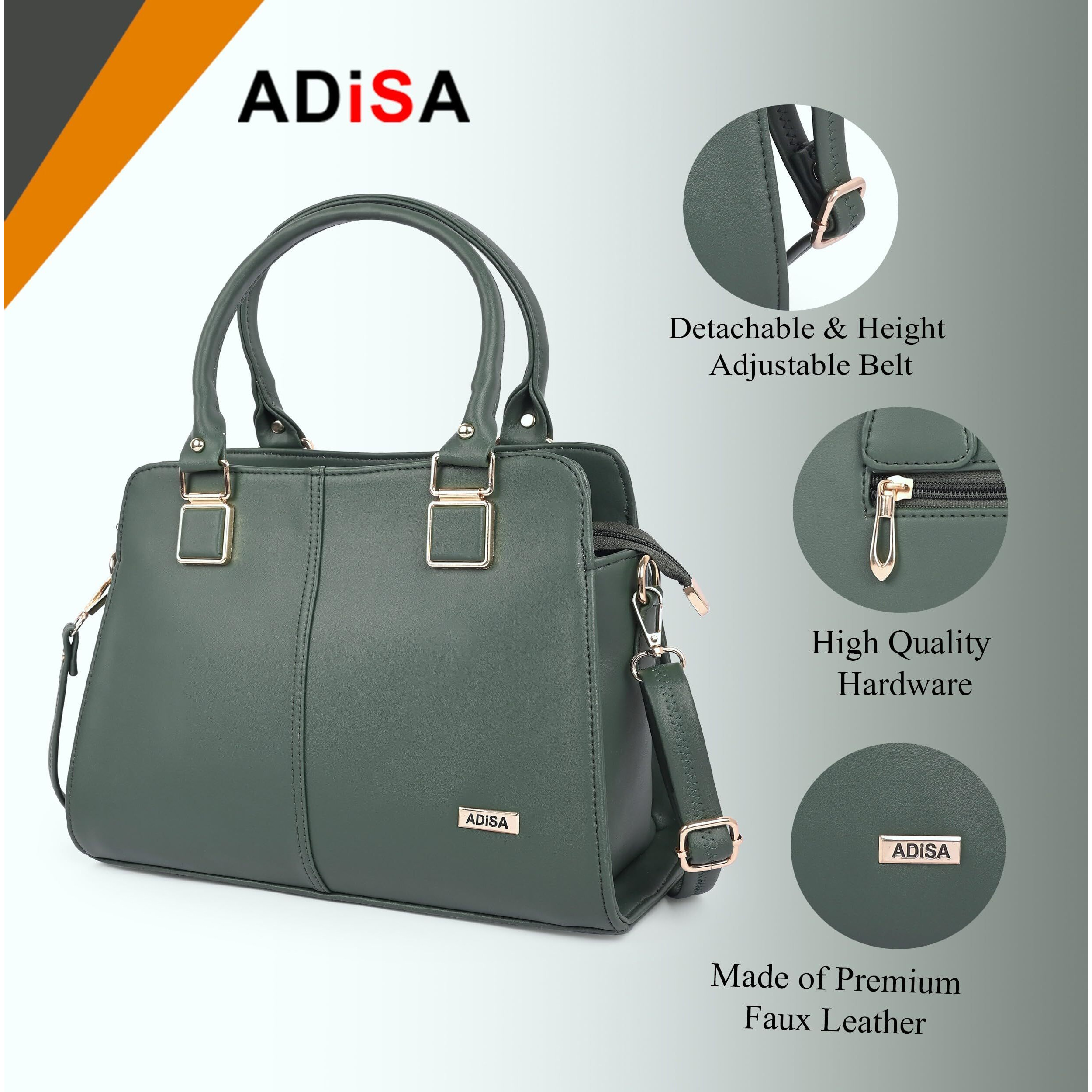 Adisa Gold Square Handbag Shoulder Bag For Women And Girls With Sling Belt (Ad4081-D.Grn)
