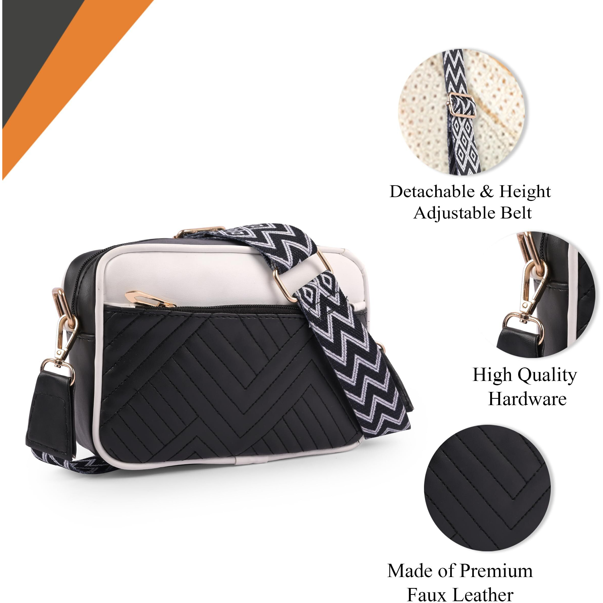 Adisa Women's Girls Color Block Cross Body Sling Bag With Printed Belt (Sl5150-Bla-Whi)