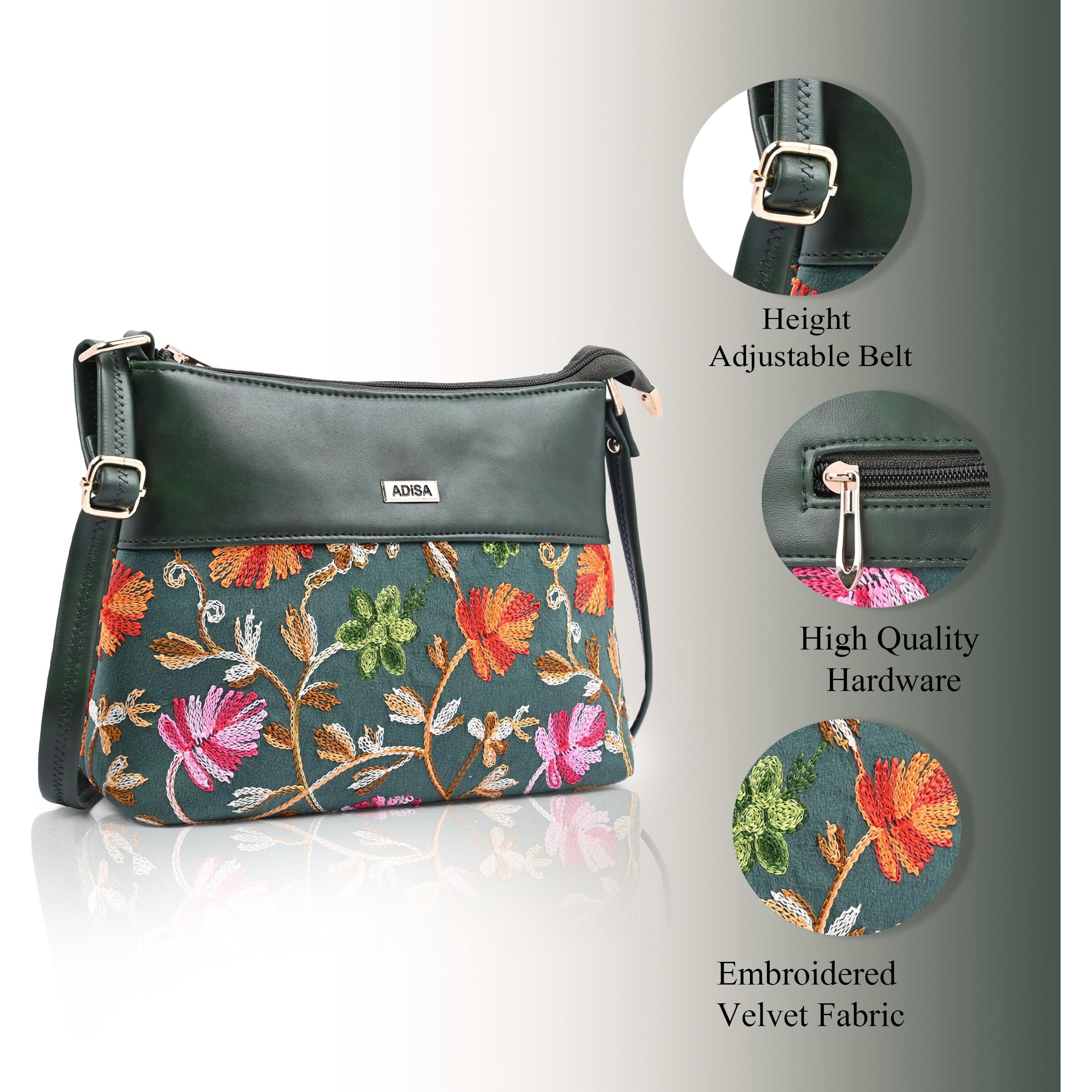 Adisa Women's Girls Embroided Sling Bag (Sl5152-D.Grn)