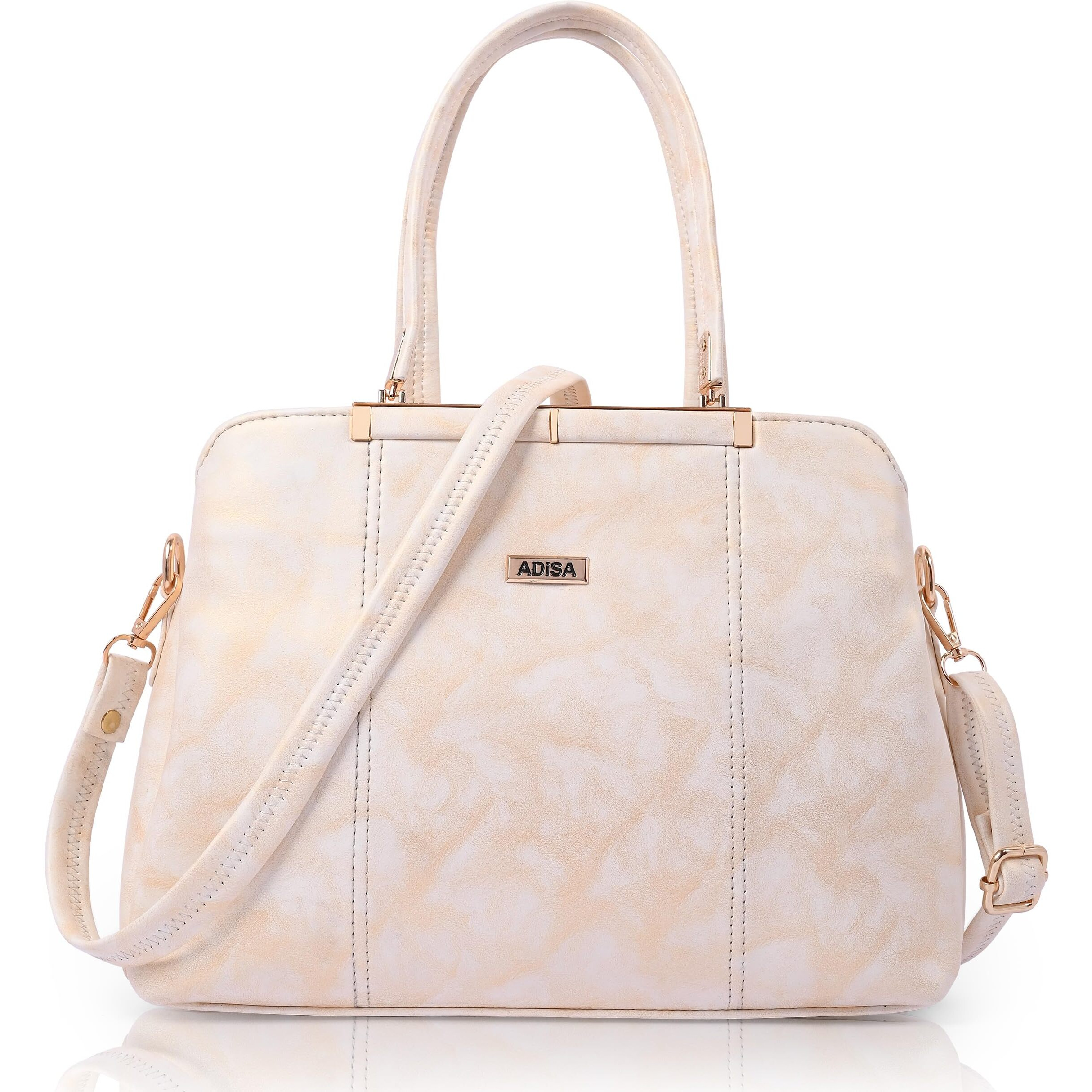 Adisa Two Tone Handbag 3 Compartments Shoulder Bag For Women And Girls With Sling Belt (Ad4084-Cre)