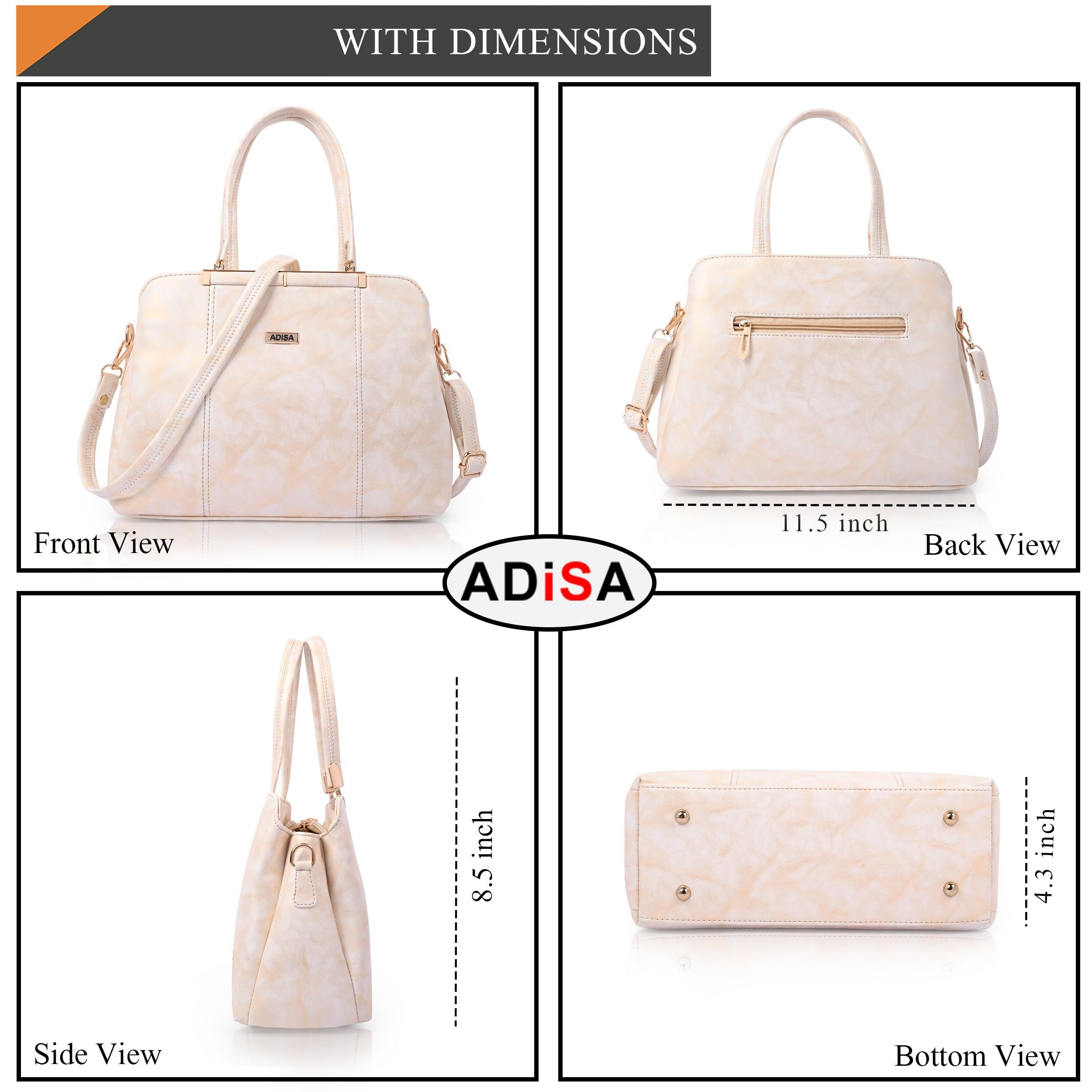 Adisa Two Tone Handbag 3 Compartments Shoulder Bag For Women And Girls With Sling Belt (Ad4084-Cre)