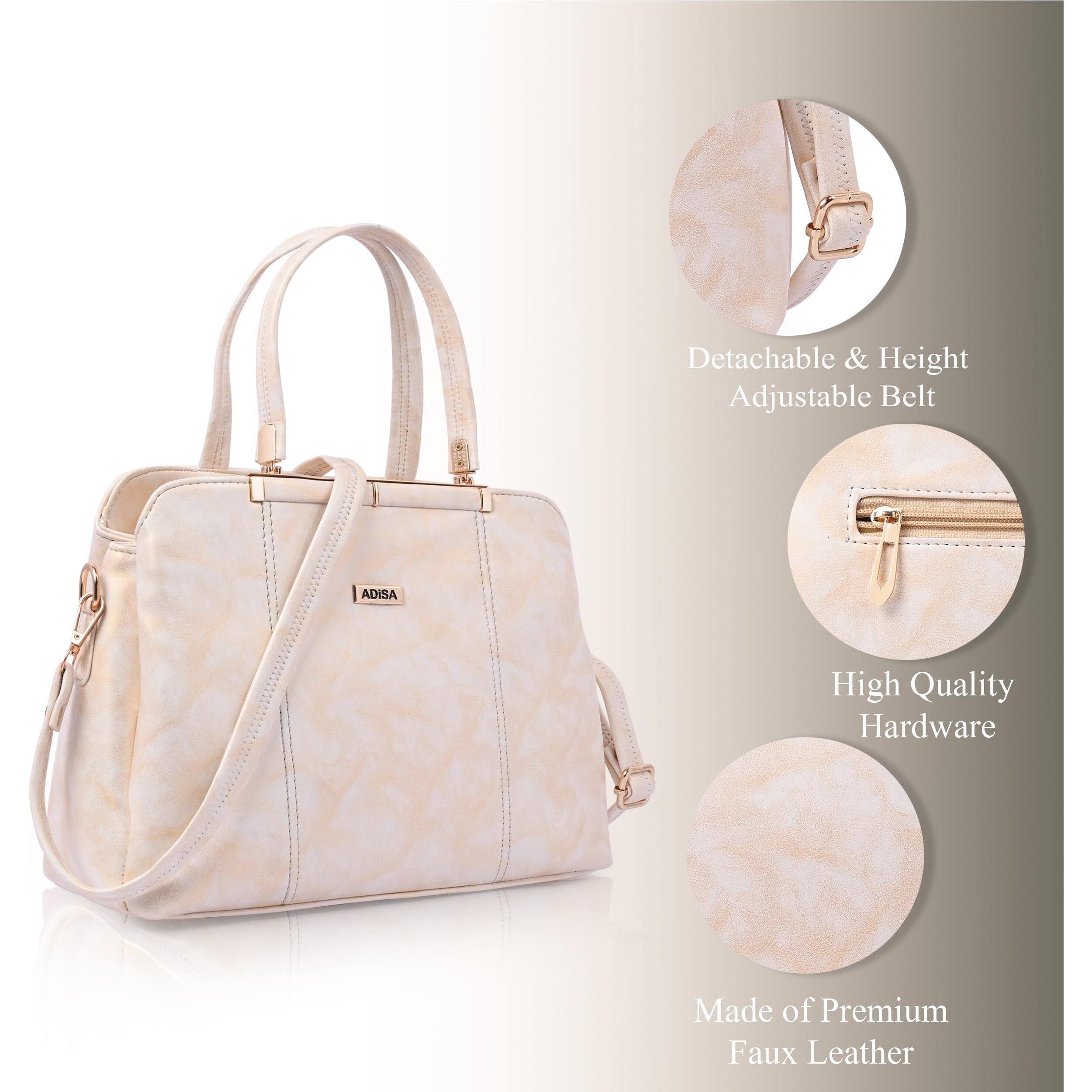 Adisa Two Tone Handbag 3 Compartments Shoulder Bag For Women And Girls With Sling Belt (Ad4084-Cre)