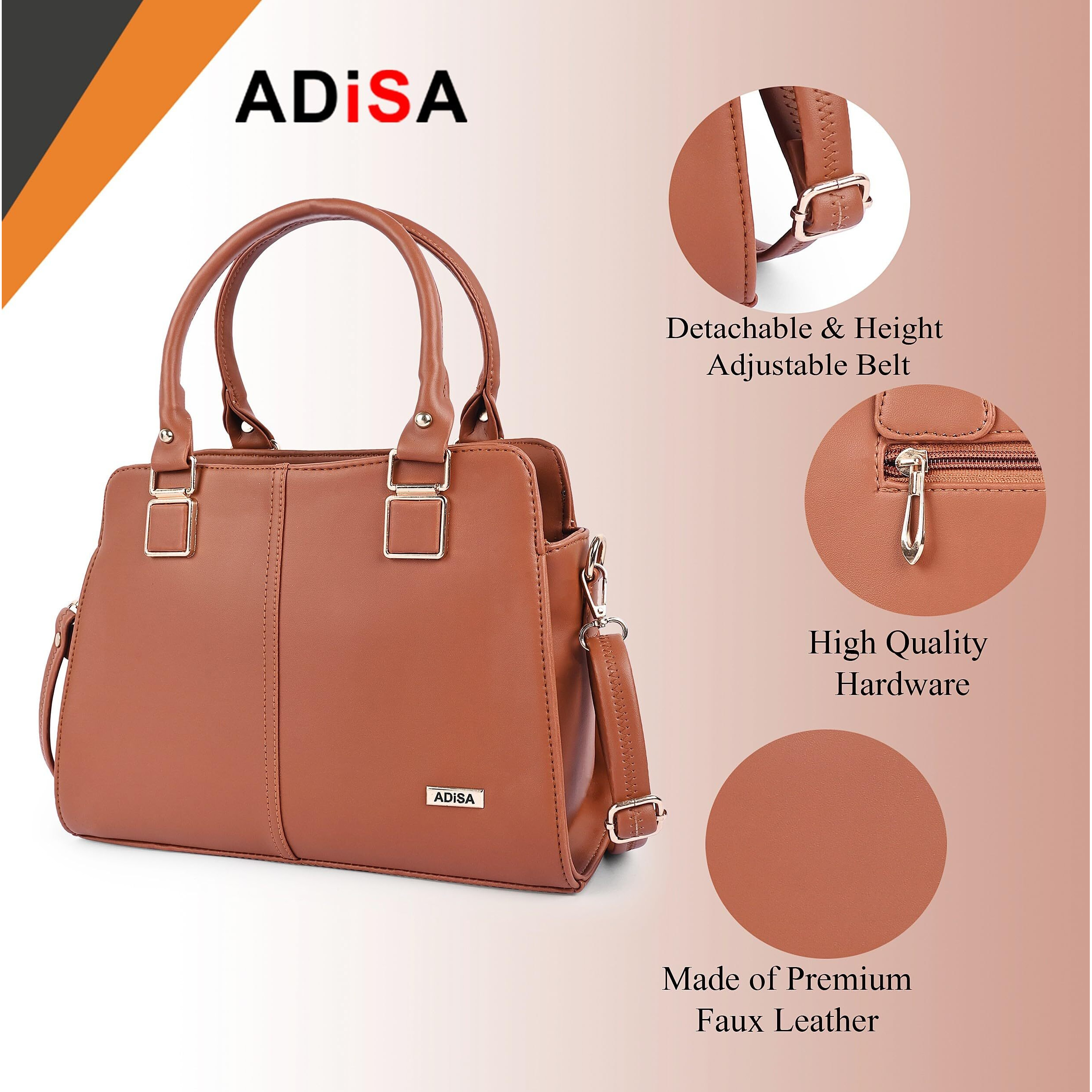 Adisa Gold Square Handbag Shoulder Bag For Women And Girls With Sling Belt (Ad4081-Tan)
