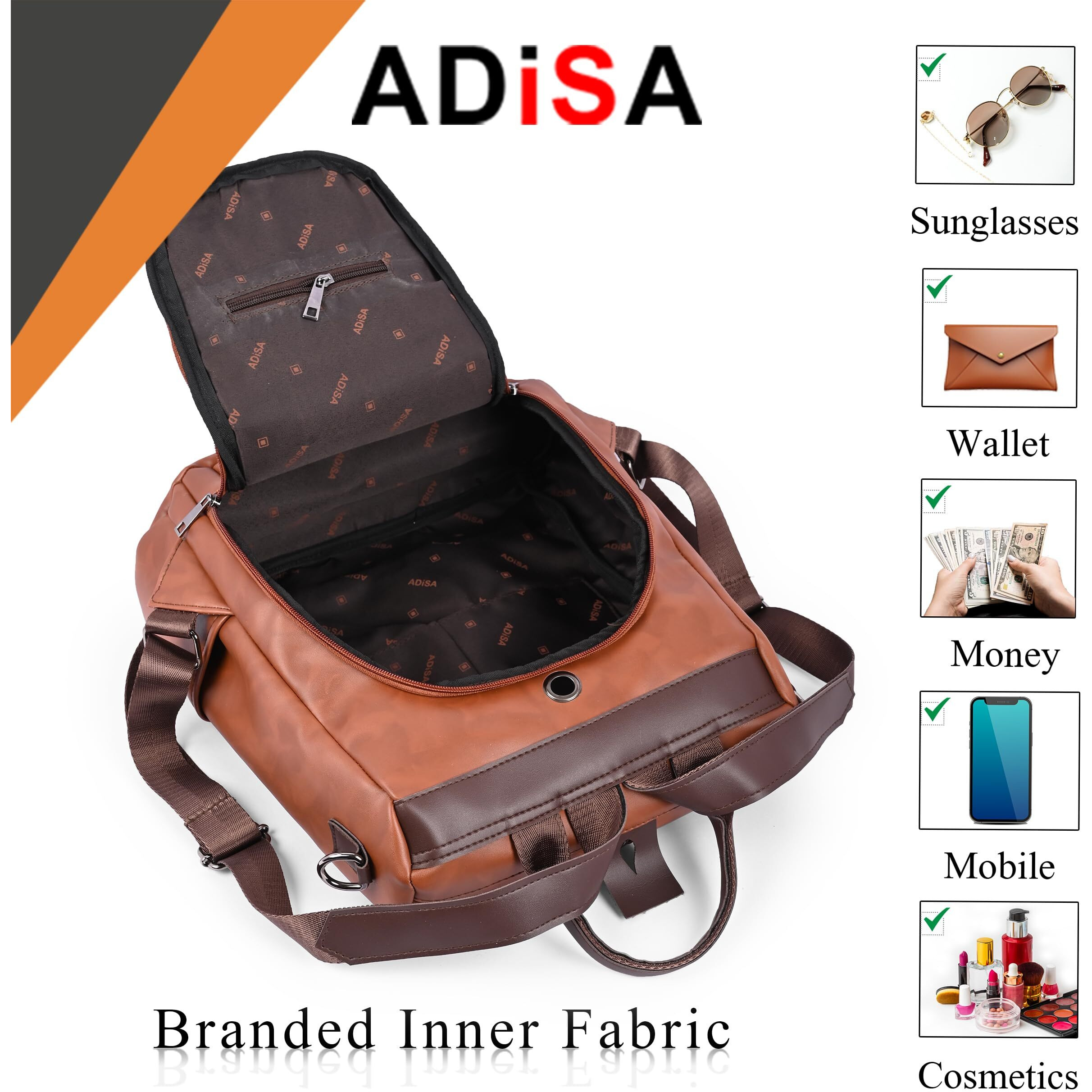 Adisa Faux Leather Backpack Bag For Women & Girls (Bp065-Bro)