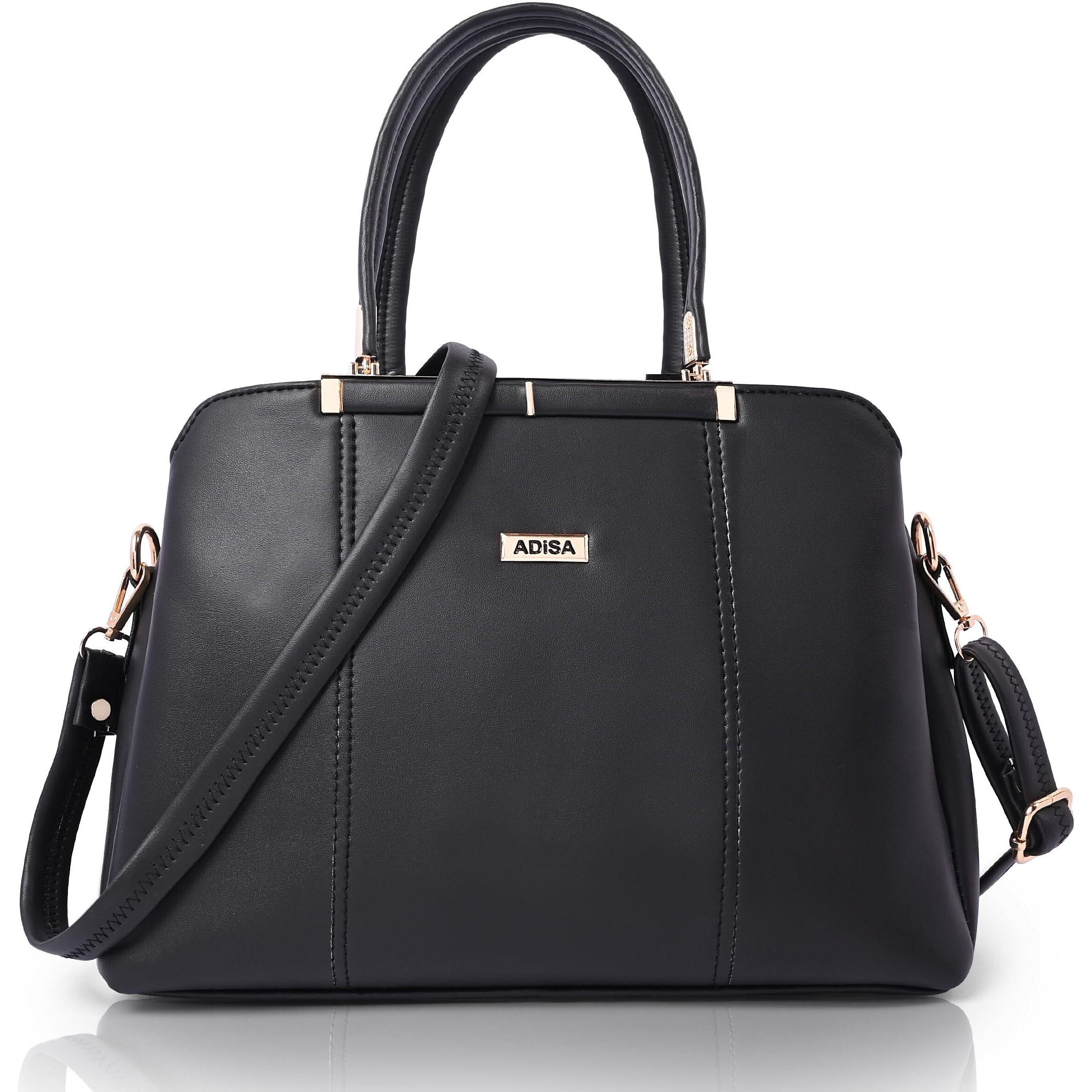 Adisa Two Tone Handbag 3 Compartments Shoulder Bag For Women And Girls With Sling Belt (Ad4084-Bla)