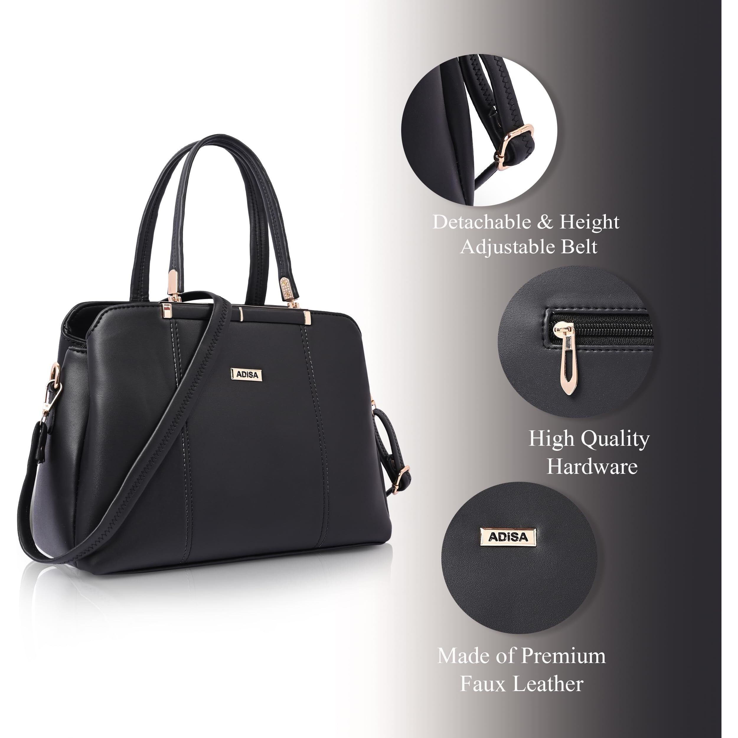 Adisa Two Tone Handbag 3 Compartments Shoulder Bag For Women And Girls With Sling Belt (Ad4084-Bla)