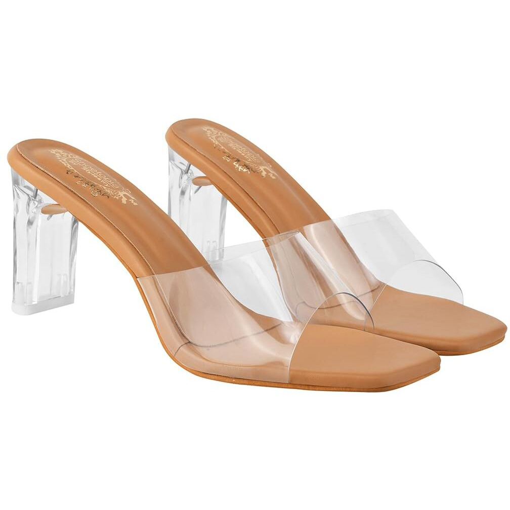 Shoetopia Transparent Detailed Beige Heels For Women & Girls /Eu38
