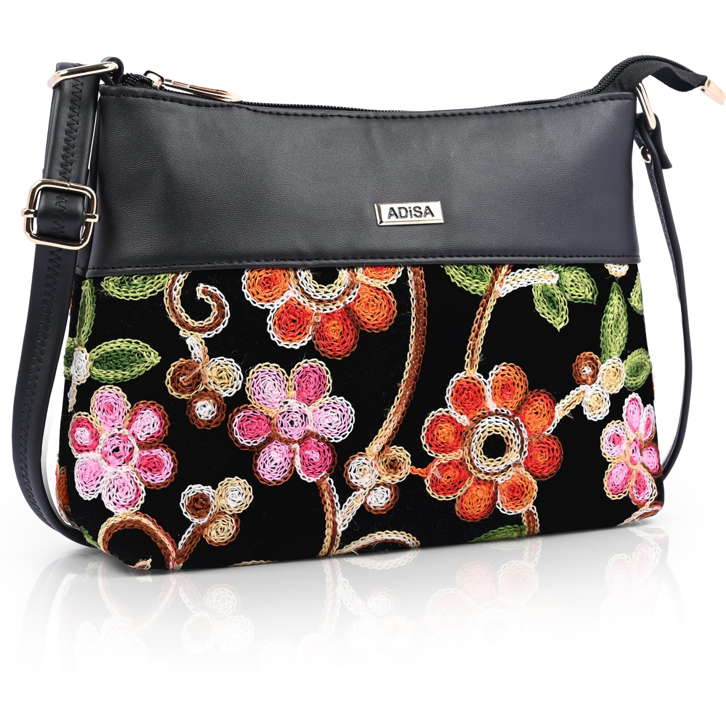 Adisa Women's Girls Embroided Sling Bag (Sl5152-Bla)