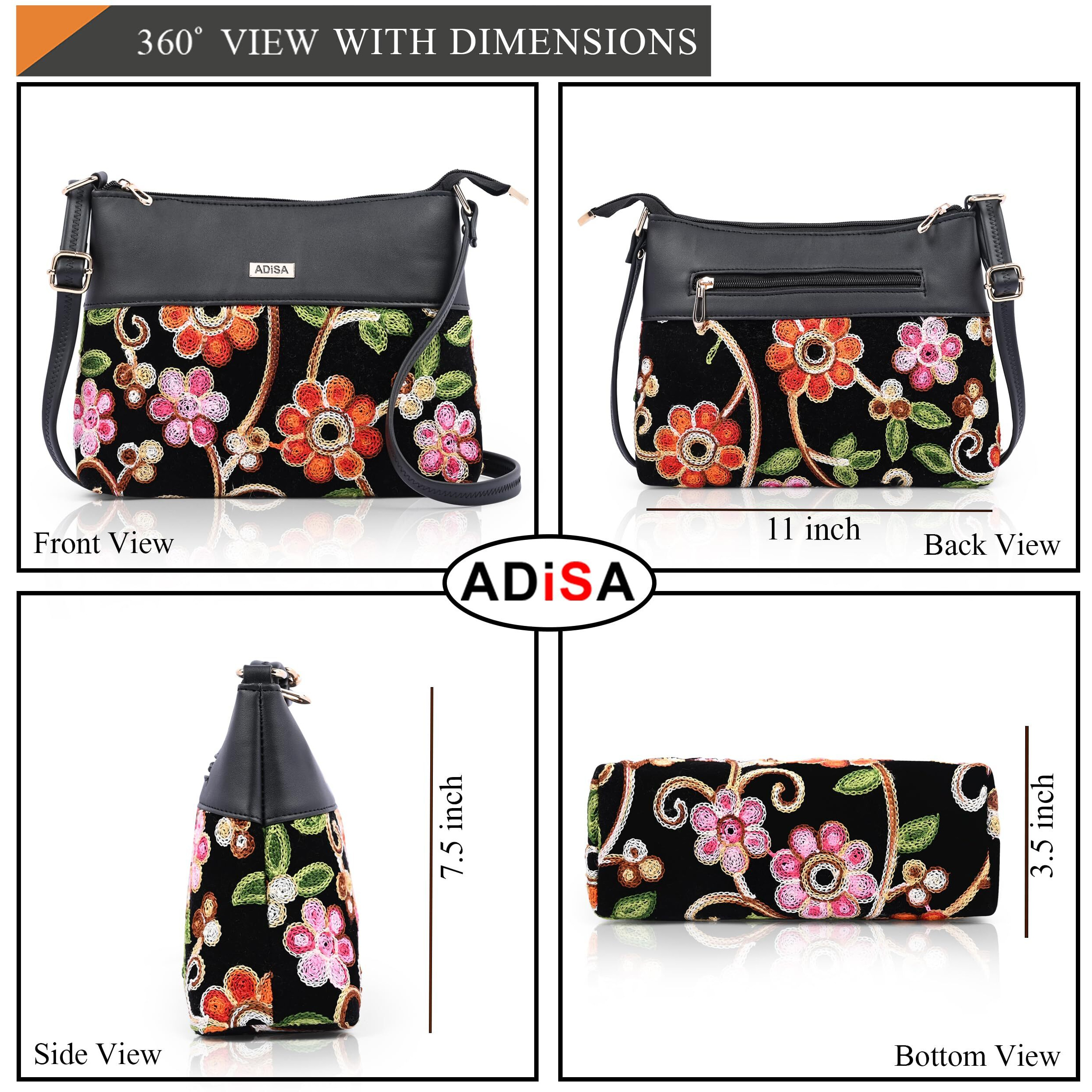 Adisa Women's Girls Embroided Sling Bag (Sl5152-Bla)