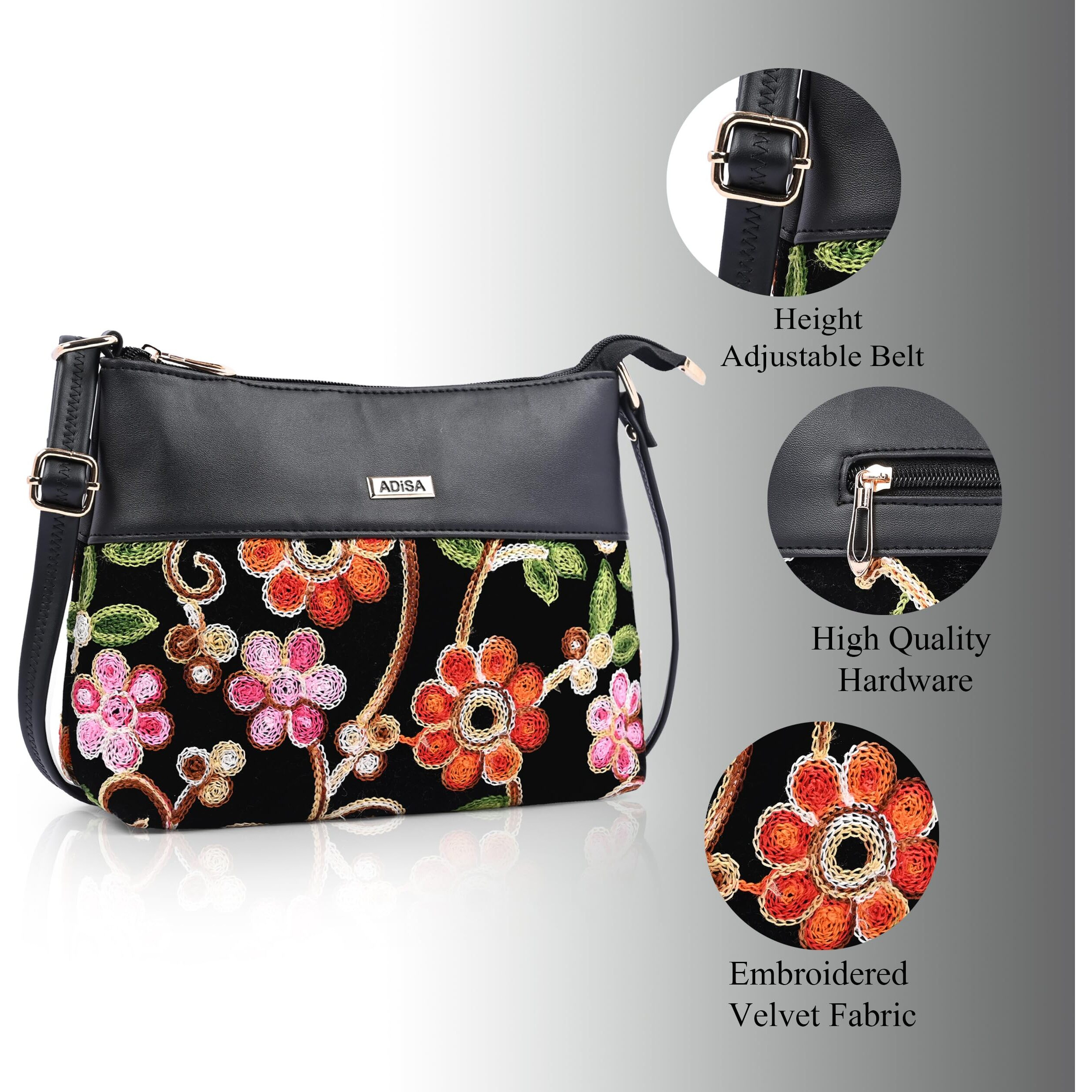 Adisa Women's Girls Embroided Sling Bag (Sl5152-Bla)