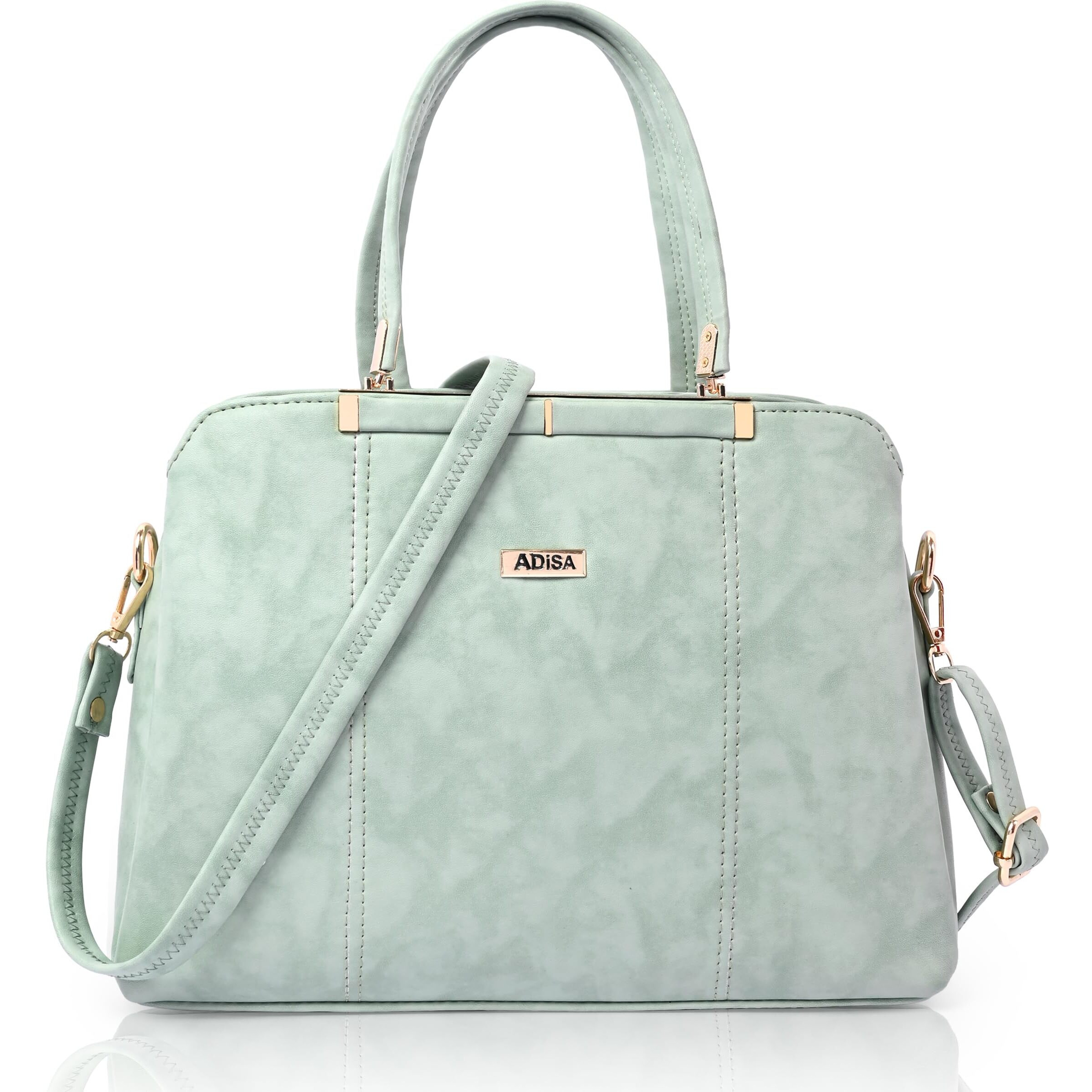 Adisa Two Tone Handbag 3 Compartments Shoulder Bag For Women And Girls With Sling Belt (Ad4084-Grn)