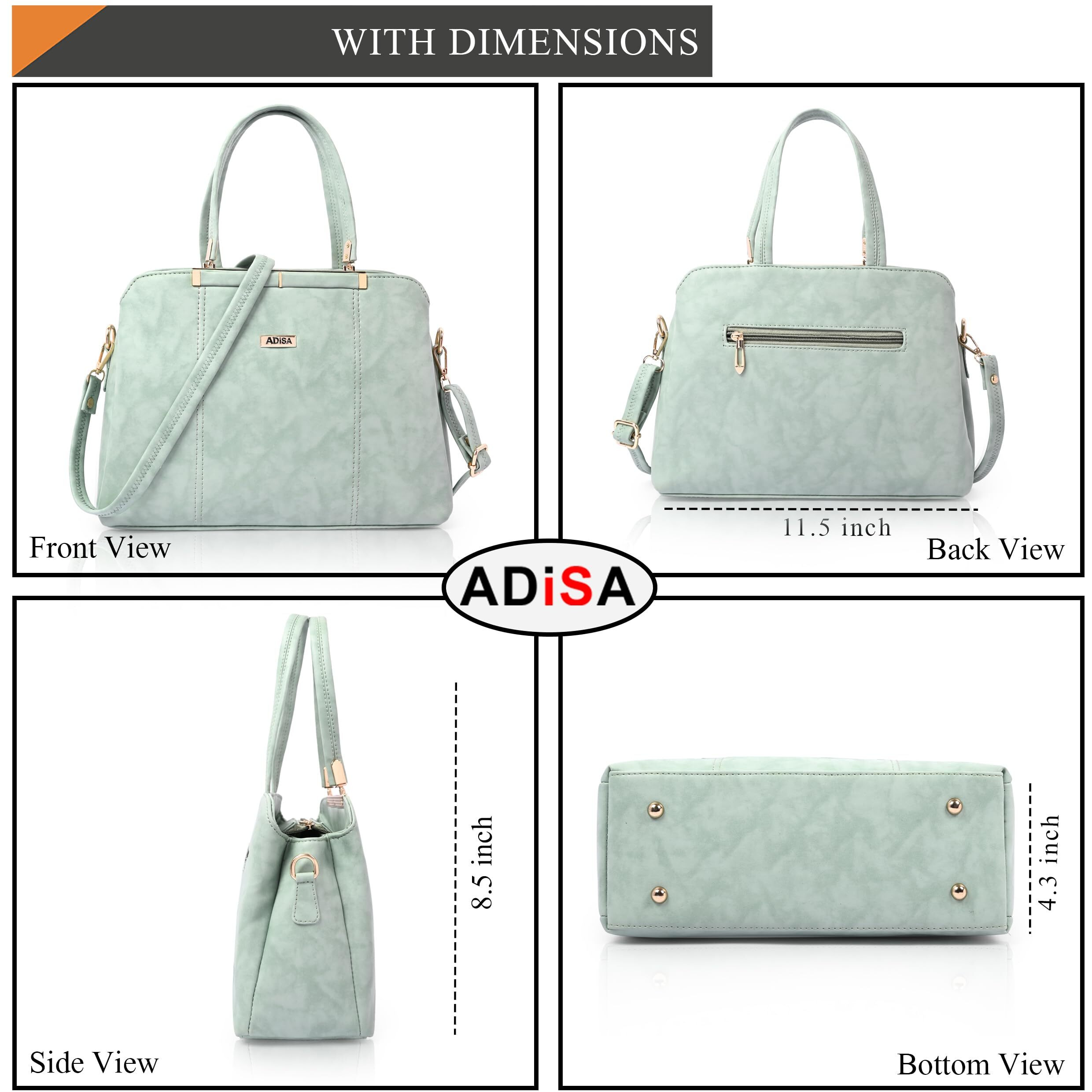 Adisa Two Tone Handbag 3 Compartments Shoulder Bag For Women And Girls With Sling Belt (Ad4084-Grn)