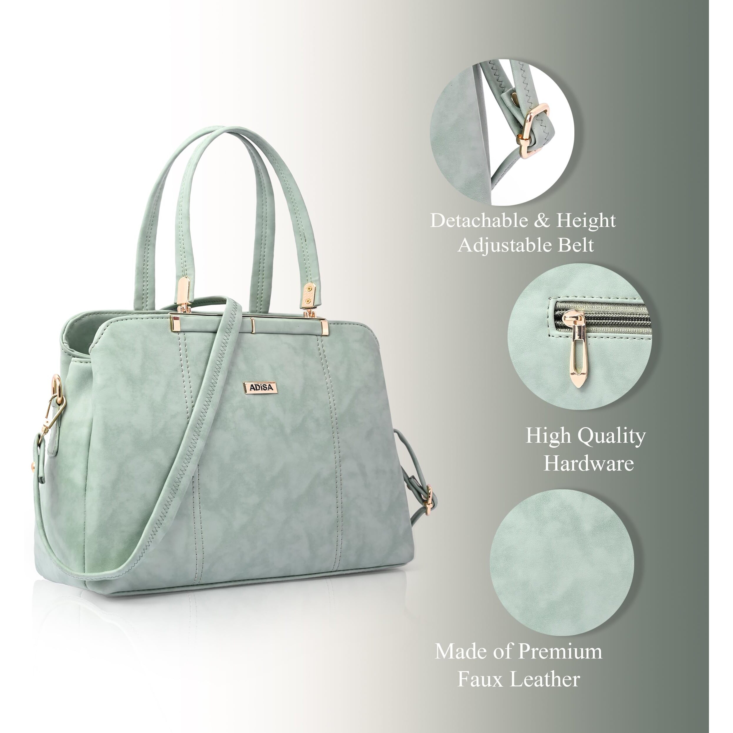 Adisa Two Tone Handbag 3 Compartments Shoulder Bag For Women And Girls With Sling Belt (Ad4084-Grn)