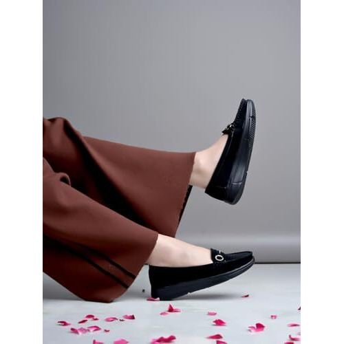 Shoetopia Buckle Detailed Casual Black Loafers For Women & Girls /Eu39