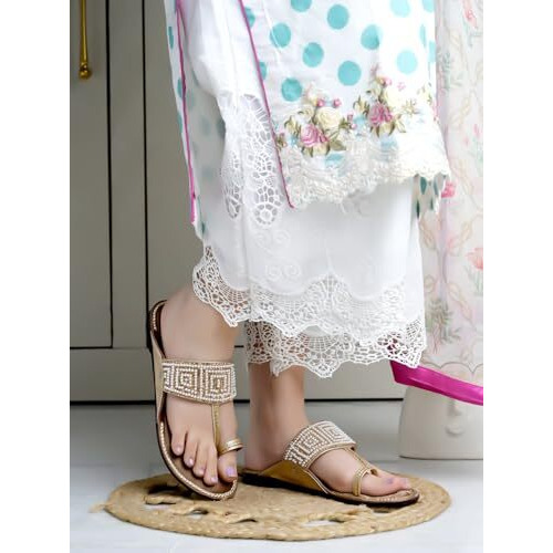 Shoetopia Chic Comfort & Stylish Golden Kolhapuri Flats For Women /Eu41