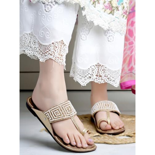Shoetopia Chic Comfort & Stylish Golden Kolhapuri Flats For Women /Eu41
