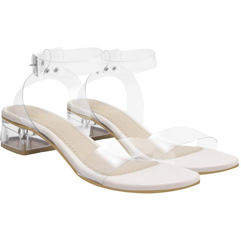 Shoetopia Stylish Cream Transparent Kitten Heels For Women & Girls /Eu37