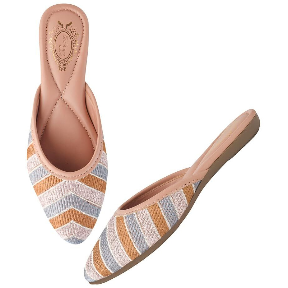 Shoetopia Emberoidered Peach Flat Mules For Women & Girls /Eu40