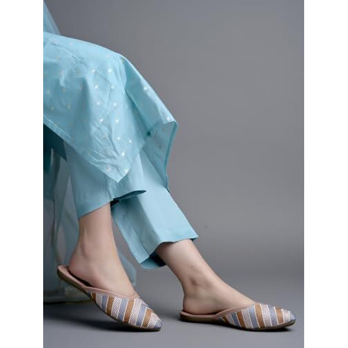 Shoetopia Emberoidered Peach Flat Mules For Women & Girls /Eu40