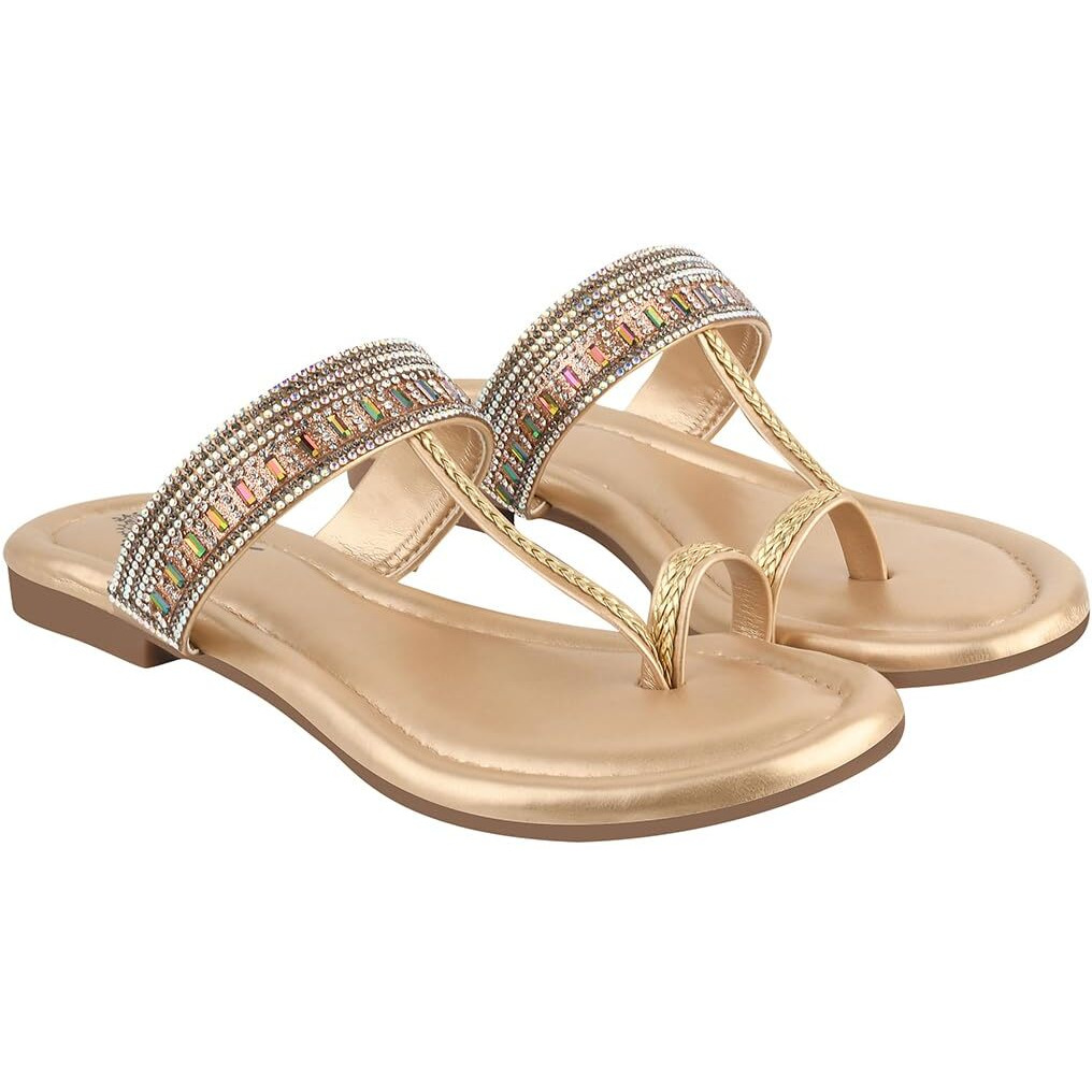 Shoetopia Chic Comfort Golden Kolhapuri Flats For Women & Girls /Eu42
