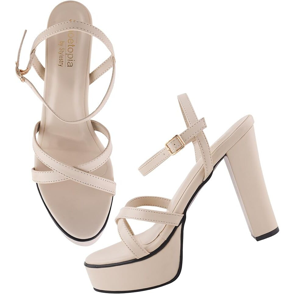 Shoetopia Women's Heeled Sandal-2 Kids Uk (Girls-Fast-Cream)-Eu35